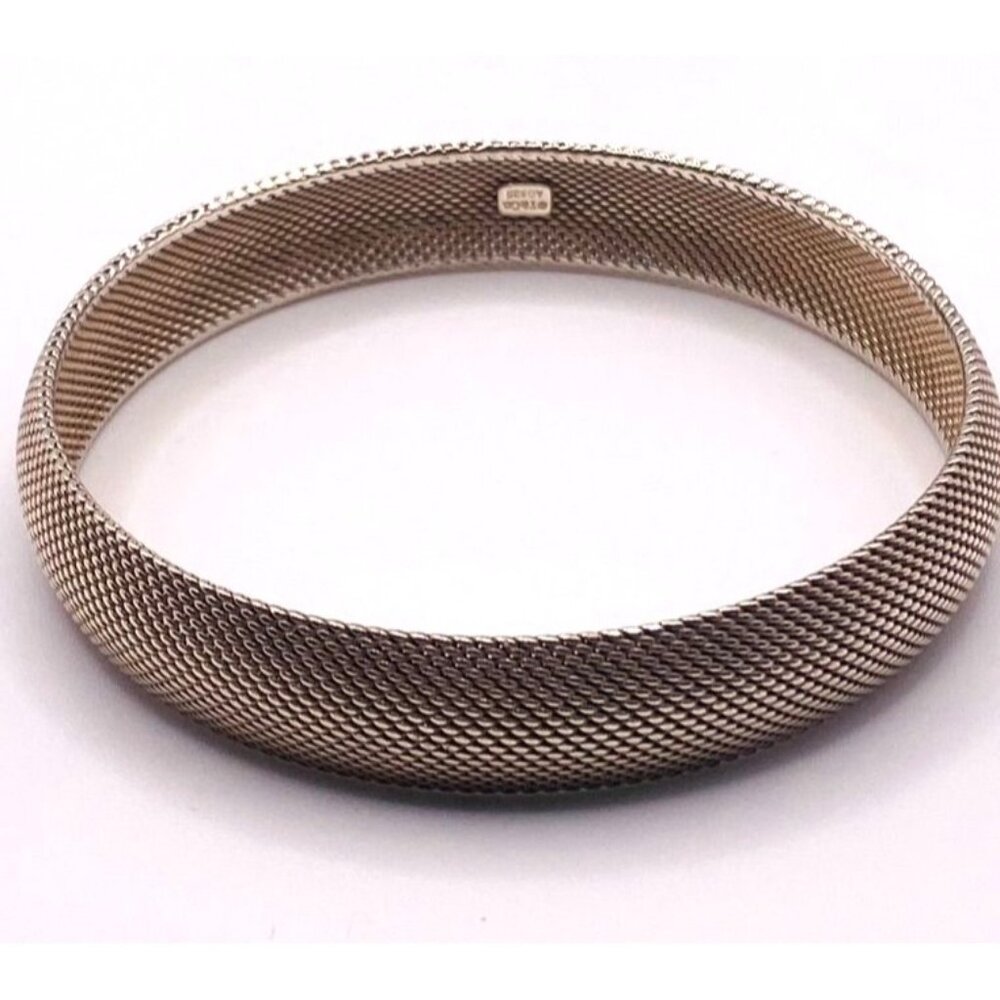 Large 7.25 " Tiffany & Co Somerset Firm Dome Mesh Bangle Bracelet in Silver